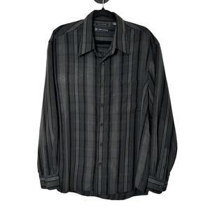 R&R Casuals Luxury Microfiber Men’s Button-Up Shirt Gray Pin Stripe Size XL